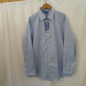 Apt‎ 9 Premier Flex  Blue Plaid Long Sleeve Shirt Mens Large 17-17 1/2, 34-35"